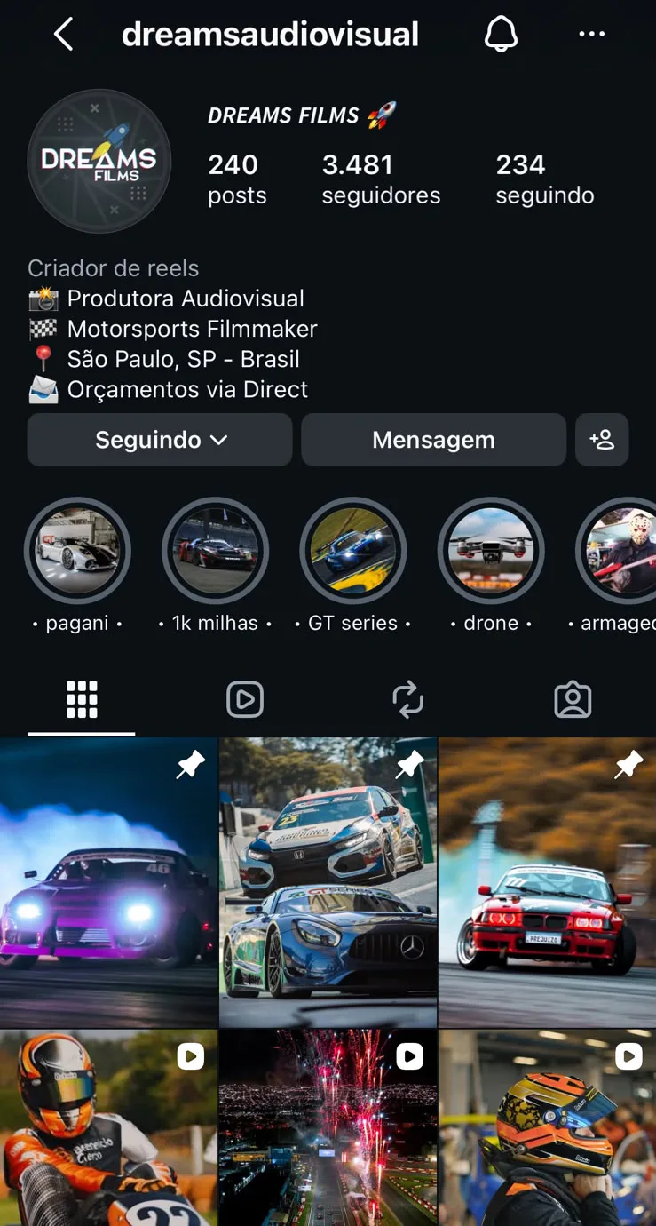 Perfil da Dreams Films no Instagram