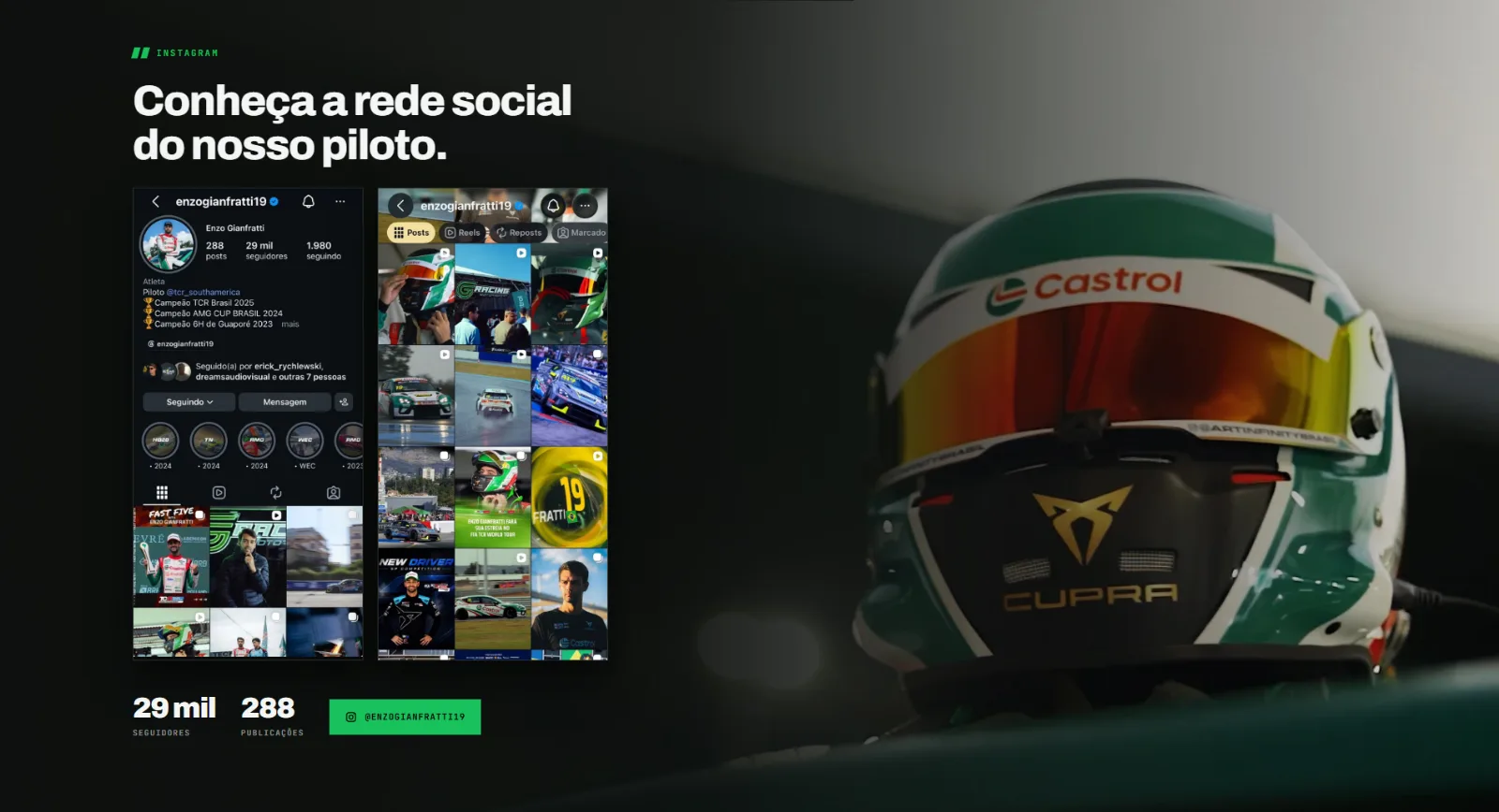 Seção de Instagram da página do piloto