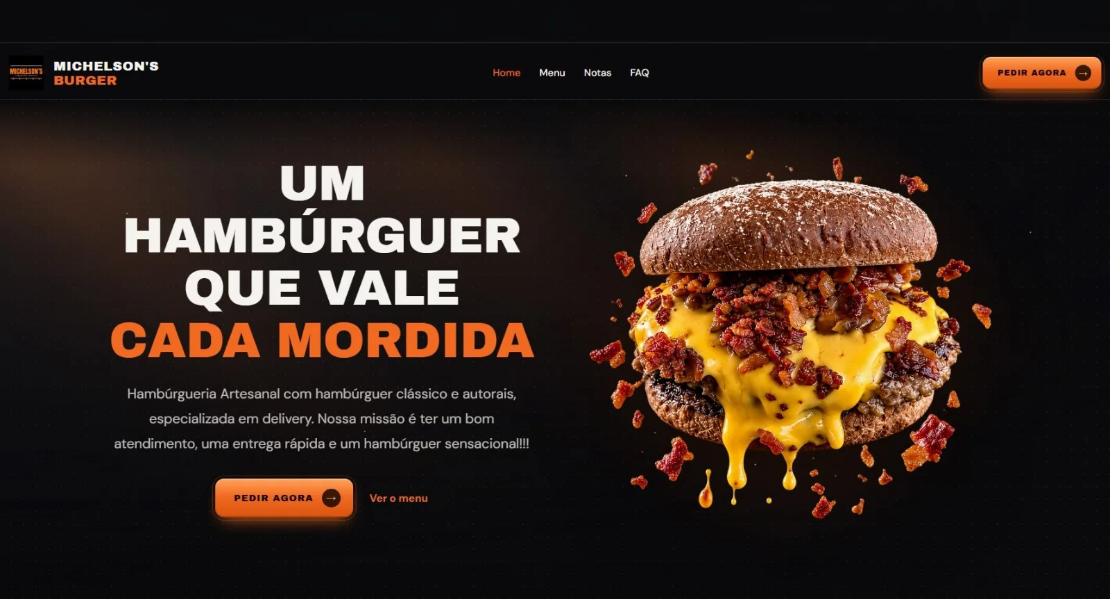 Topo da landing page da Michelson's Burger