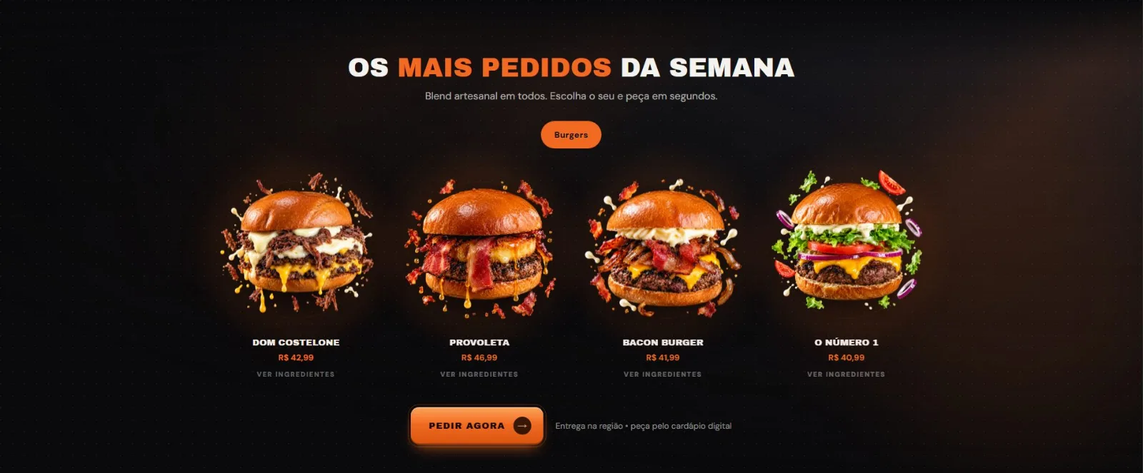 Cardápio com os mais pedidos